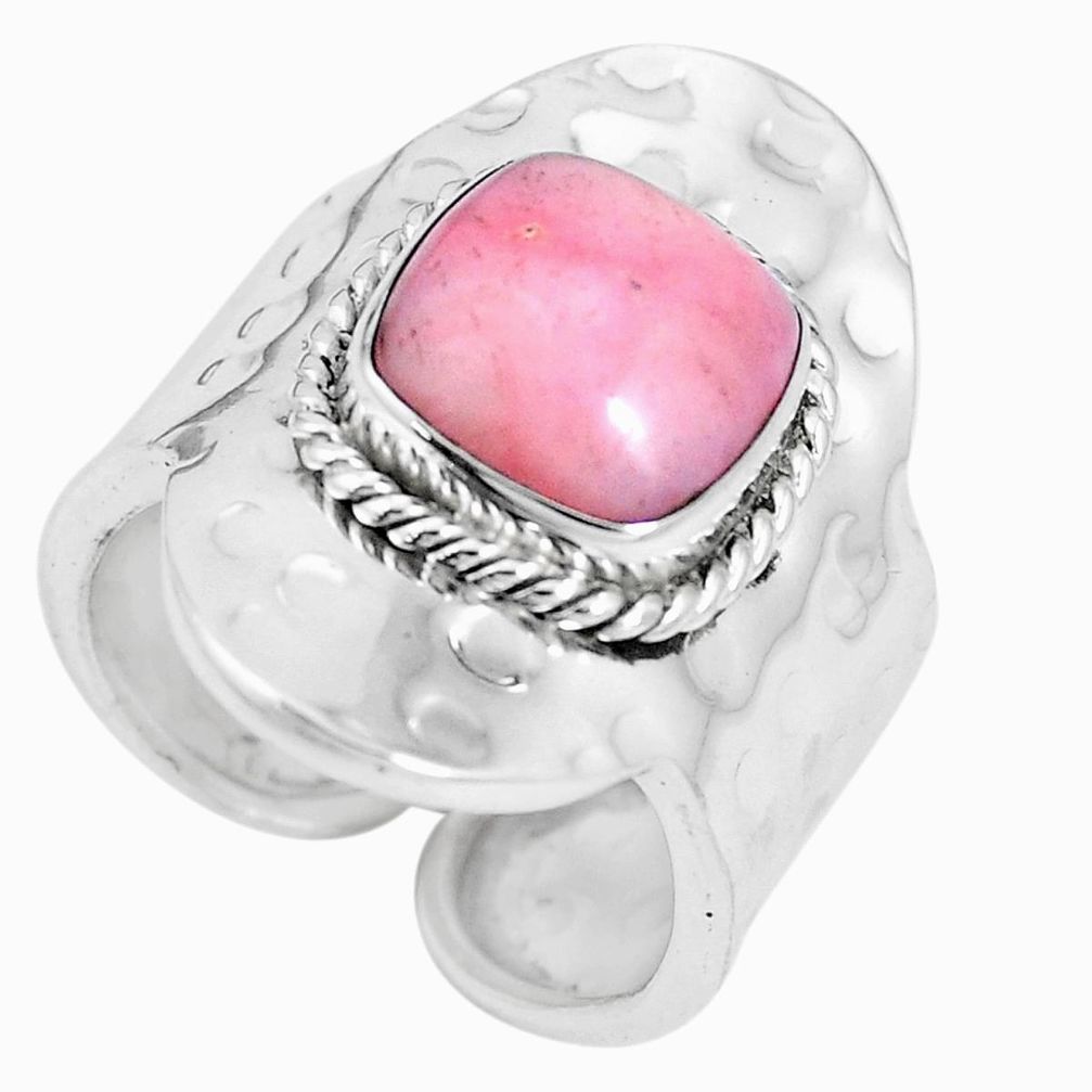 6.02cts natural pink opal 925 silver adjustable solitaire ring size 7 p15658