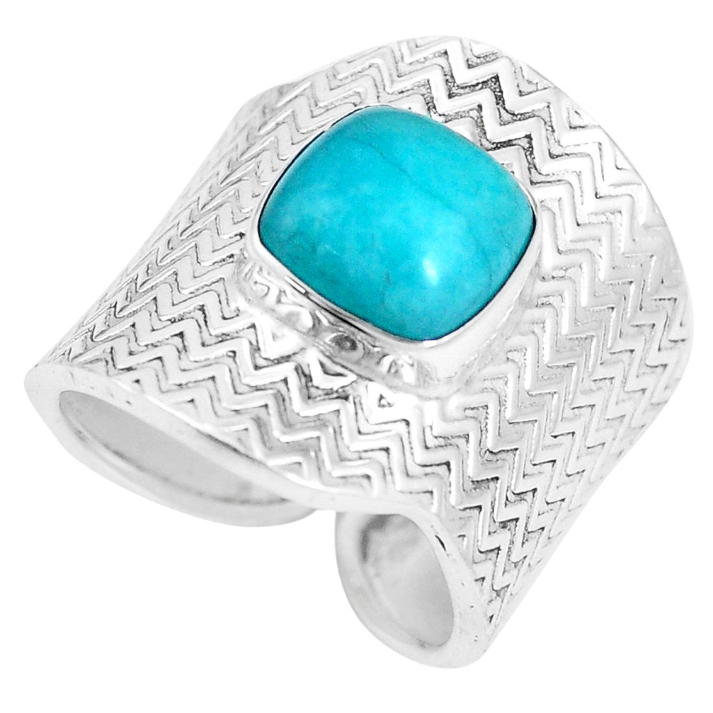 Natural peruvian amazonite 925 silver adjustable solitaire ring size 8 p15678