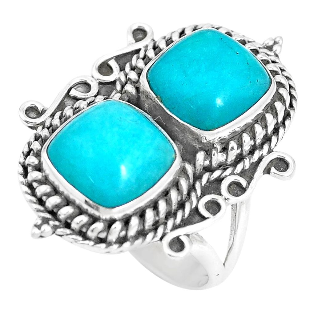 925 sterling silver 10.71cts natural green peruvian amazonite ring size 7 p15682