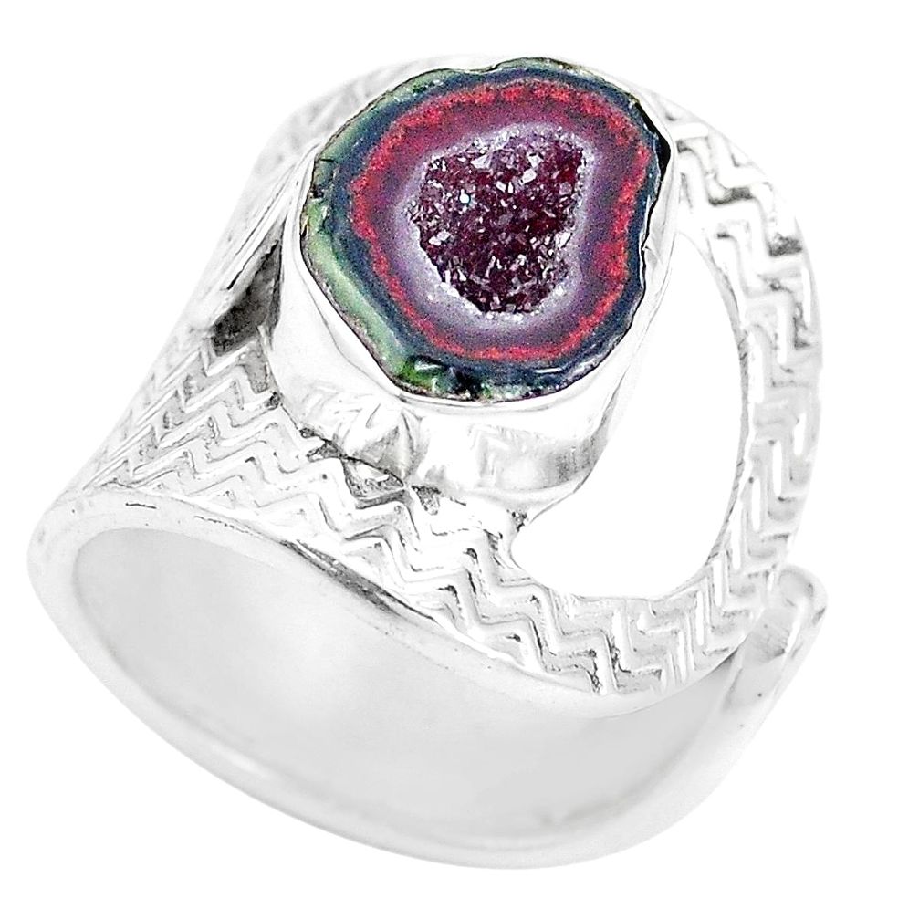 925 silver natural brown geode druzy adjustable solitaire ring size 7 p15700