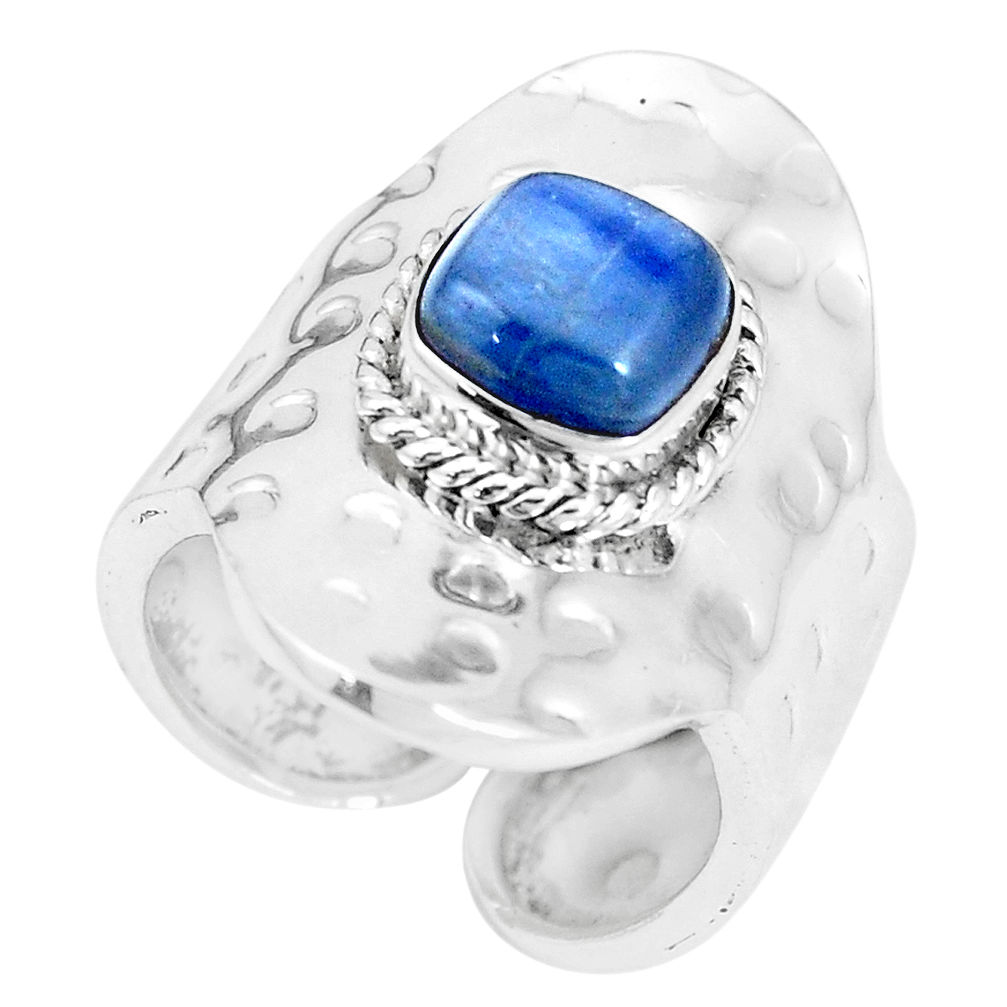 3.24cts natural blue kyanite 925 silver adjustable solitaire ring size 6 p15715