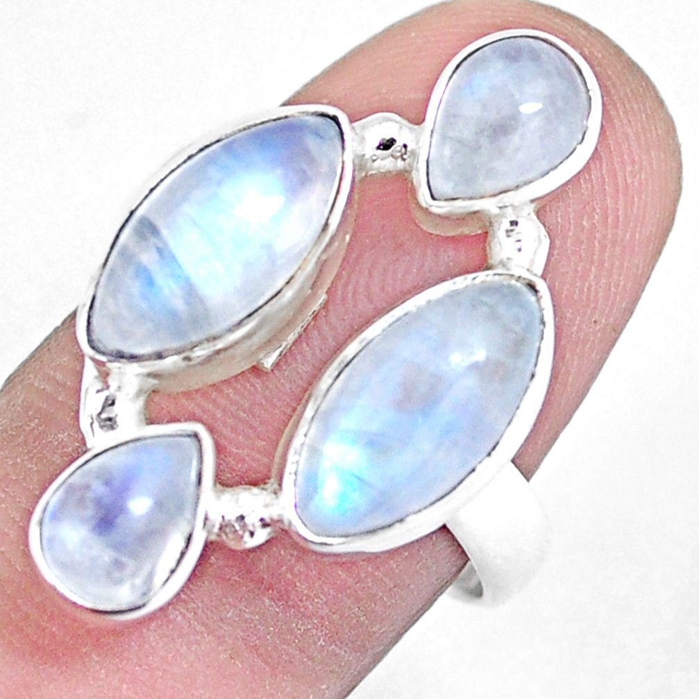 11.66cts natural rainbow moonstone 925 sterling silver ring size 7.5 p15954