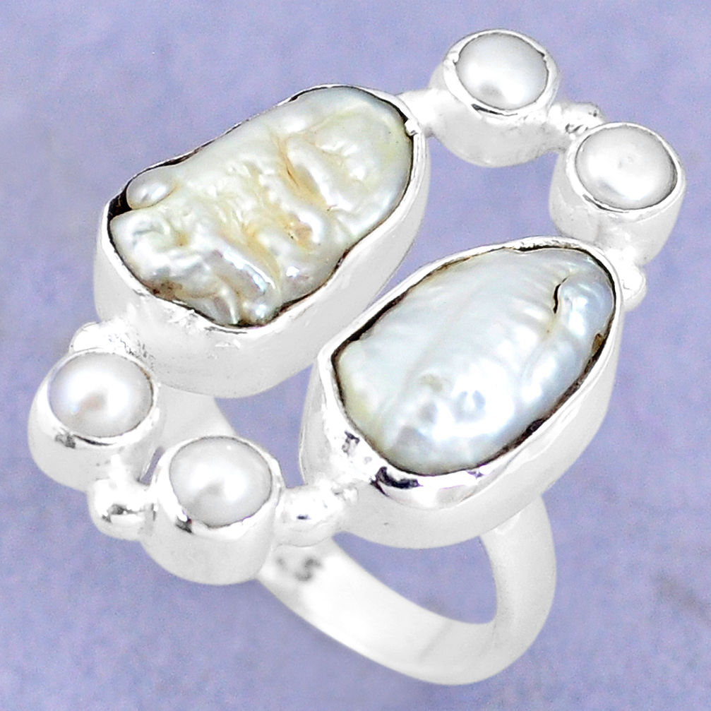 925 sterling silver 13.07cts natural white biwa pearl pearl ring size 7.5 p15968