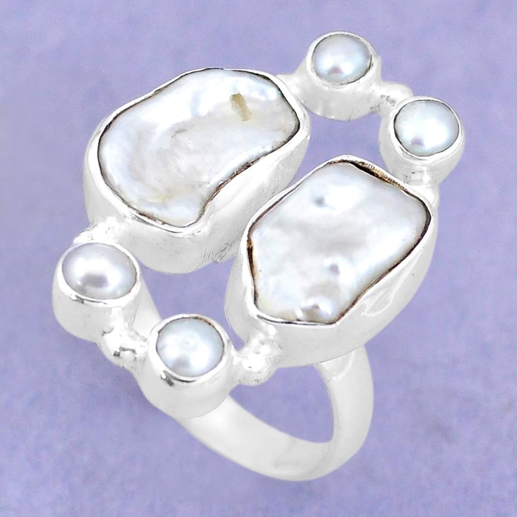 925 sterling silver 13.45cts natural white biwa pearl pearl ring size 8 p15971