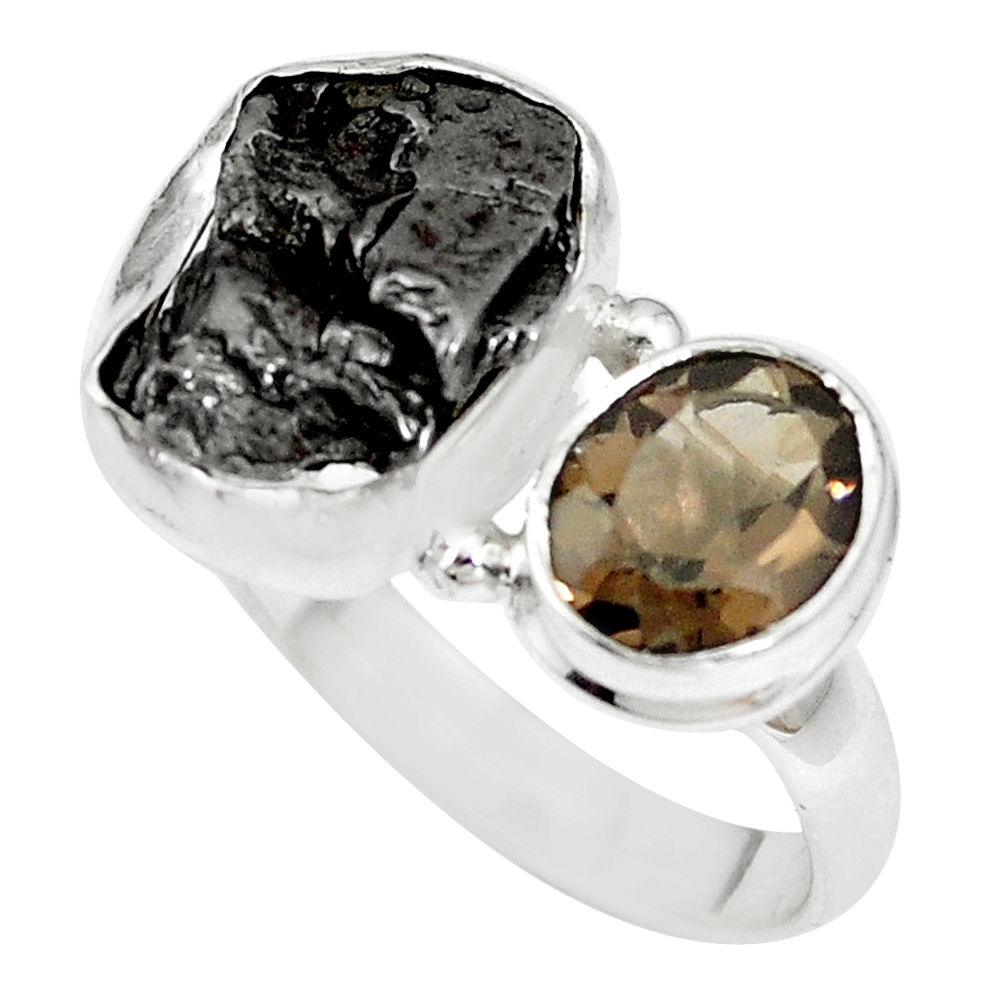 12.64cts natural campo del cielo smoky topaz 925 silver ring size 8 p16033