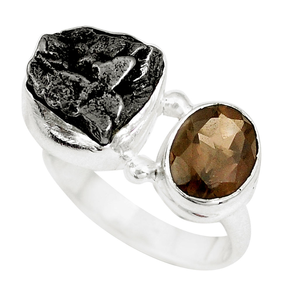 12.40cts natural campo del cielo smoky topaz 925 silver ring size 7 p16053