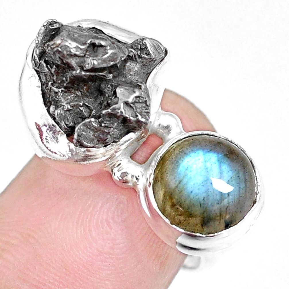 925 silver 14.87cts natural campo del cielo labradorite ring size 6.5 p16059