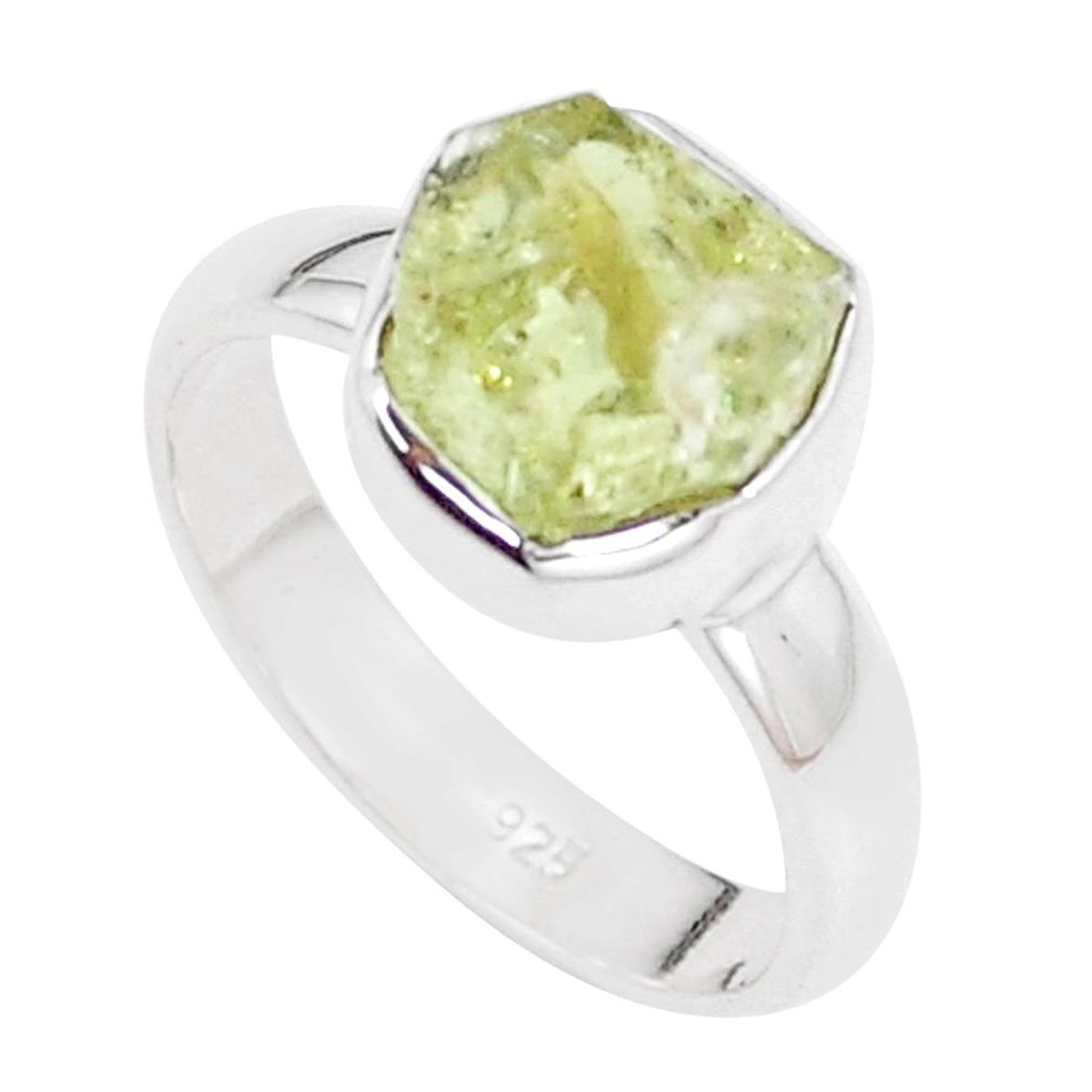 5.11cts natural green apatite rough 925 silver solitaire ring size 6.5 p16585