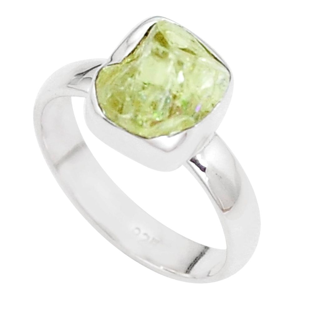 925 silver 4.82cts natural green apatite rough solitaire ring size 6.5 p16594