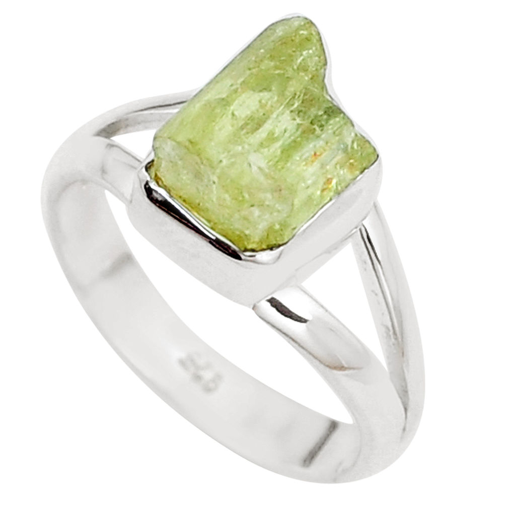 4.82cts natural green apatite rough 925 silver solitaire ring size 7.5 p16601
