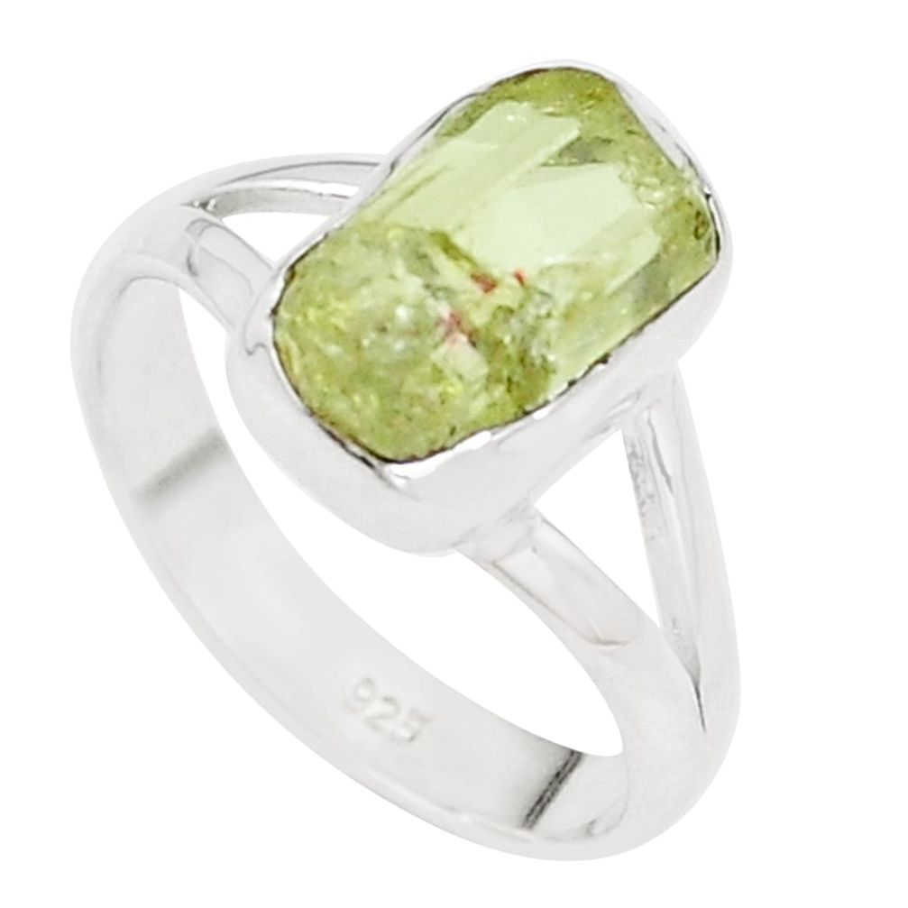 5.38cts natural green apatite rough 925 silver solitaire ring size 7.5 p16608