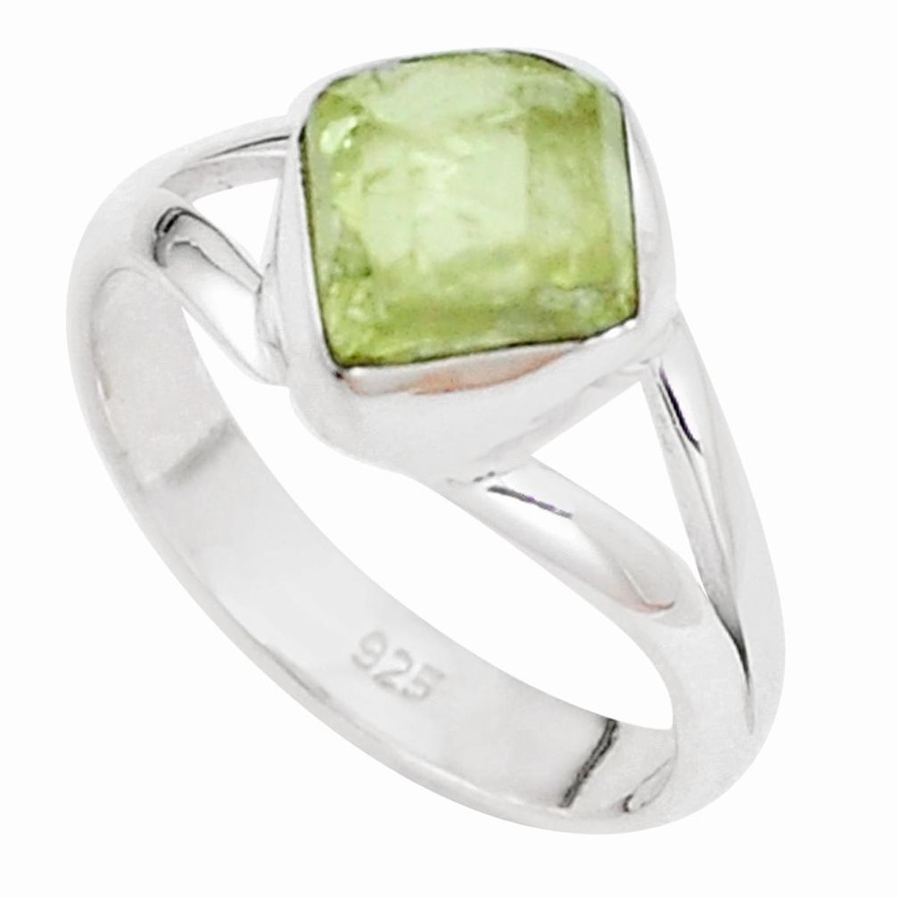 4.67cts natural green apatite rough 925 silver solitaire ring size 7.5 p16620