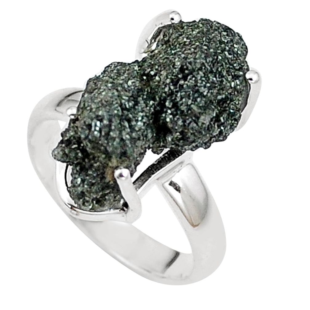 Natural green seraphinite in quartz 925 silver solitaire ring size 6.5 p16666