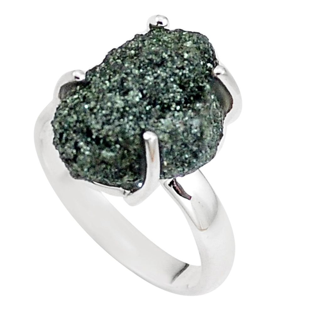 925 silver natural green seraphinite in quartz solitaire ring size 8 p16684
