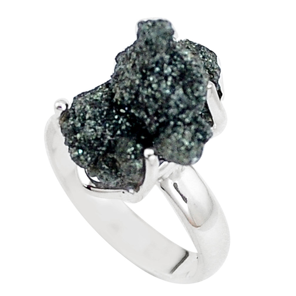 Natural green seraphinite in quartz 925 silver solitaire ring size 6 p16687