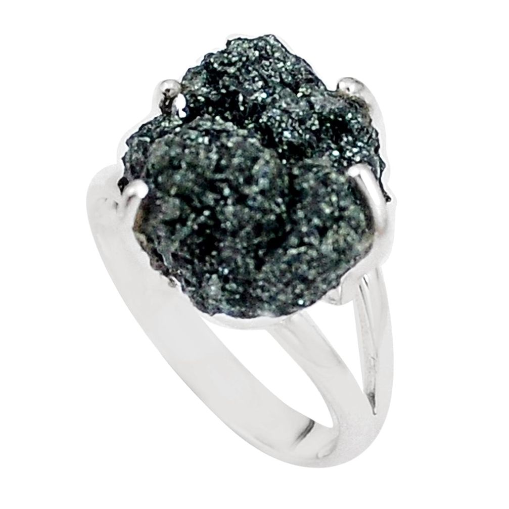 925 silver natural green seraphinite in quartz solitaire ring size 7.5 p16693