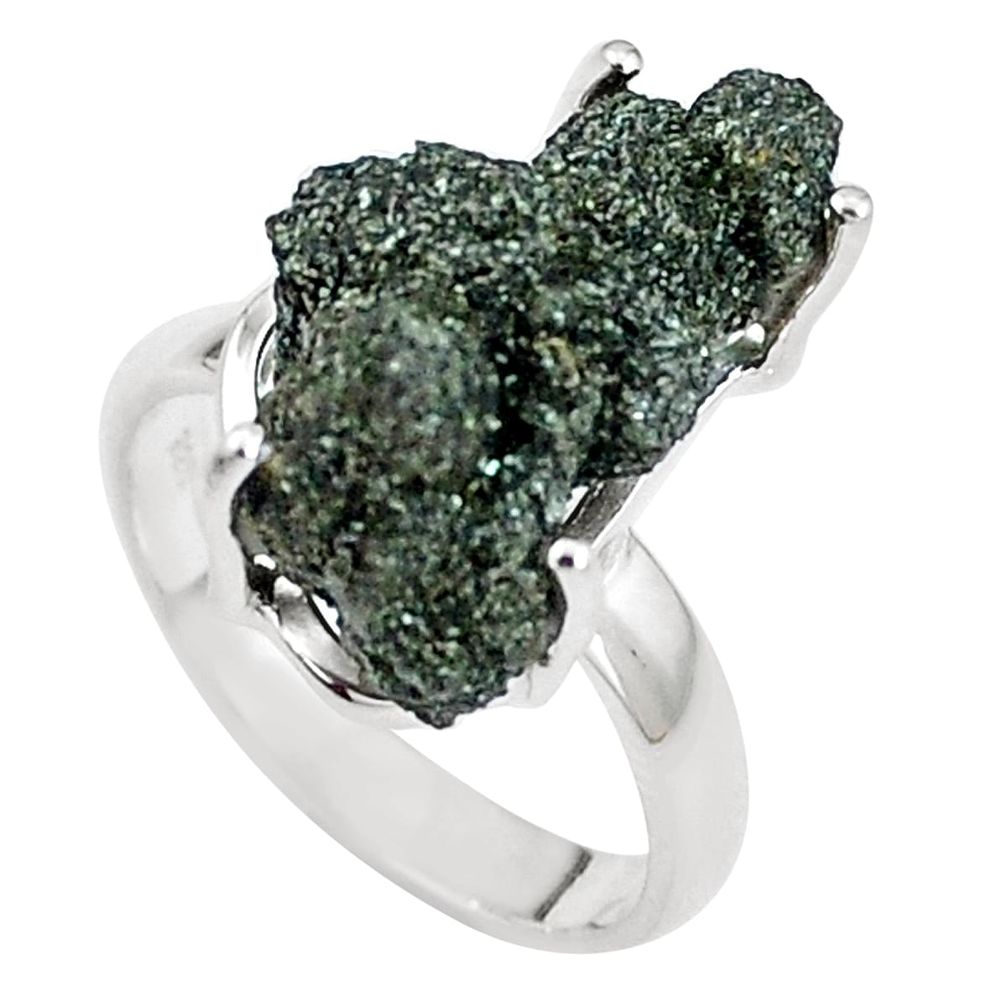 925 silver natural green seraphinite in quartz solitaire ring size 7 p16697