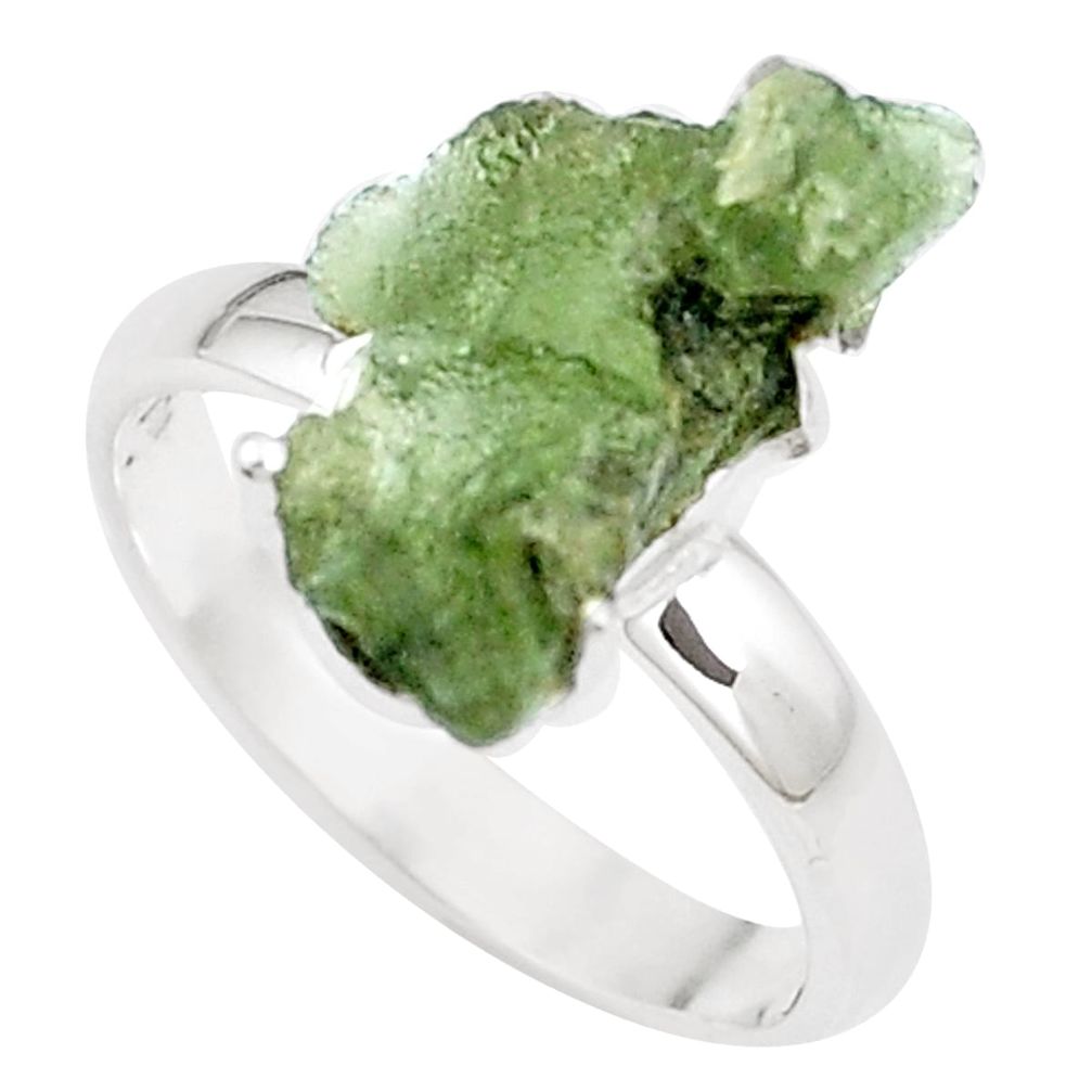5.57cts natural green moldavite 925 silver solitaire ring size 8 p16807