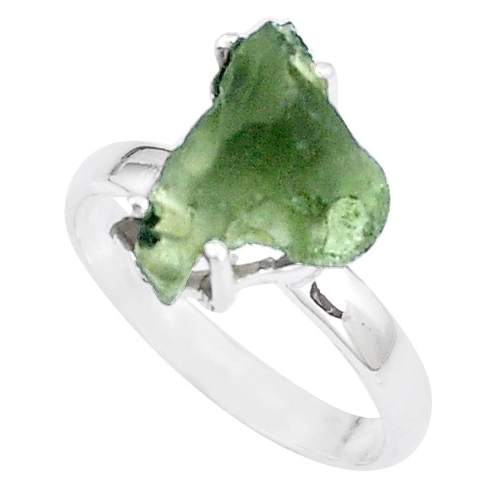 5.90cts natural green moldavite 925 silver solitaire ring size 8.5 p16813