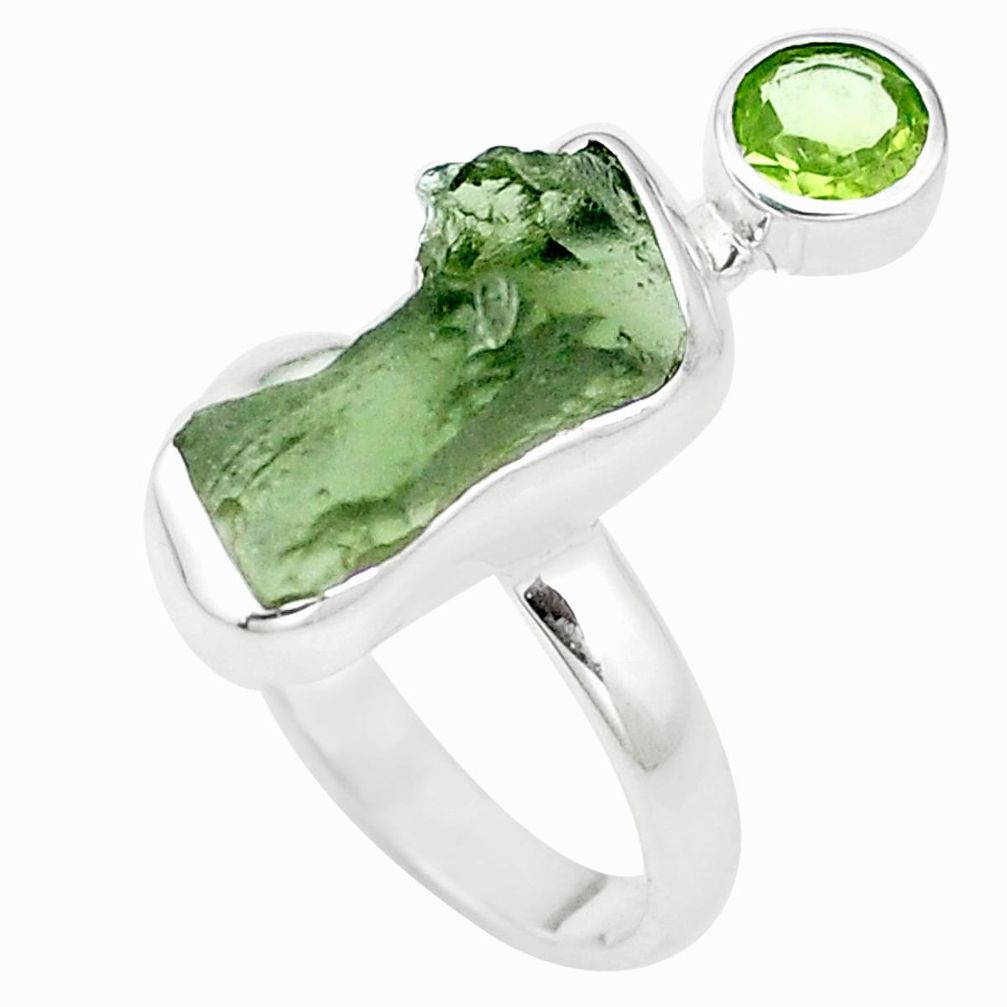 6.85cts natural green moldavite peridot 925 sterling silver ring size 8 p16848
