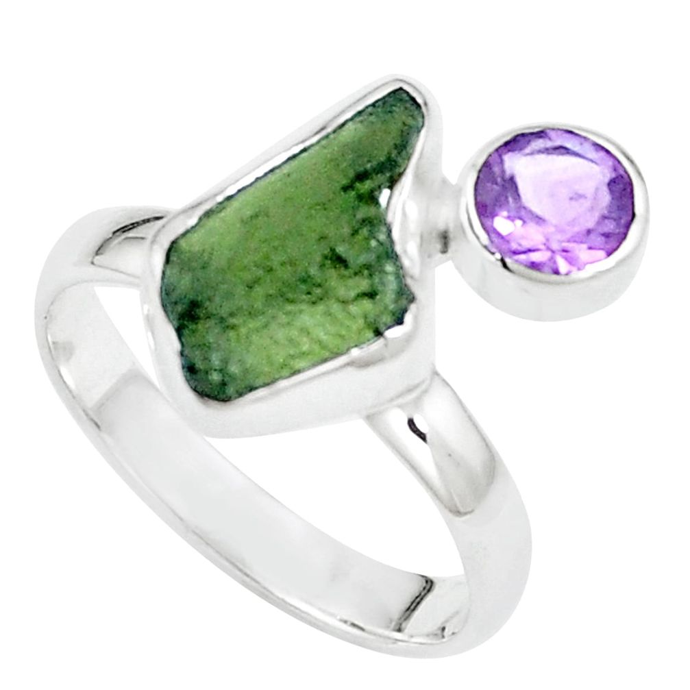 5.82cts natural green moldavite amethyst 925 sterling silver ring size 9 p16850