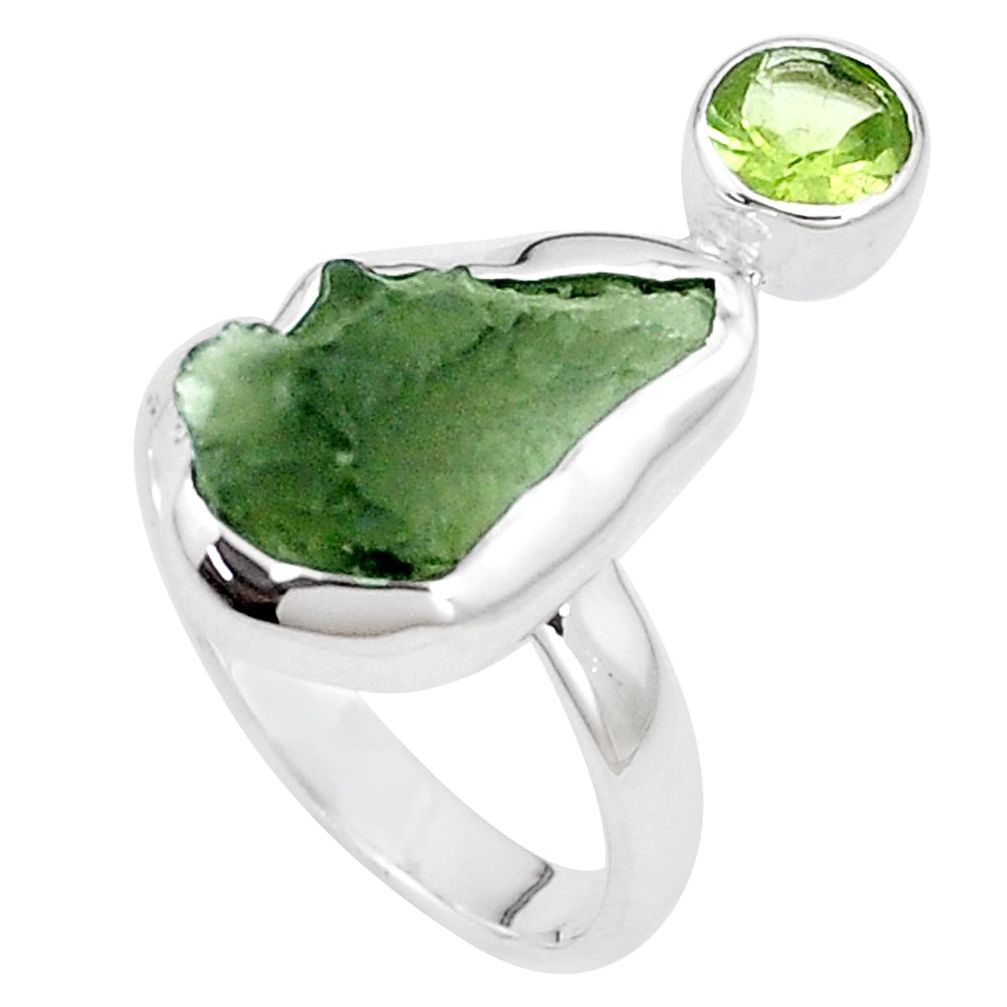 6.85cts natural green moldavite peridot 925 sterling silver ring size 8 p16855