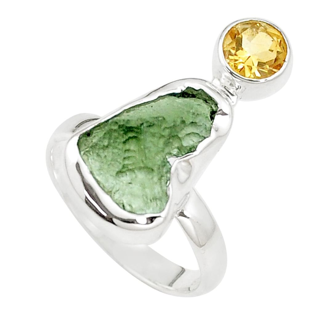 925 silver 6.57cts natural green moldavite citrine ring jewelry size 8 p16859