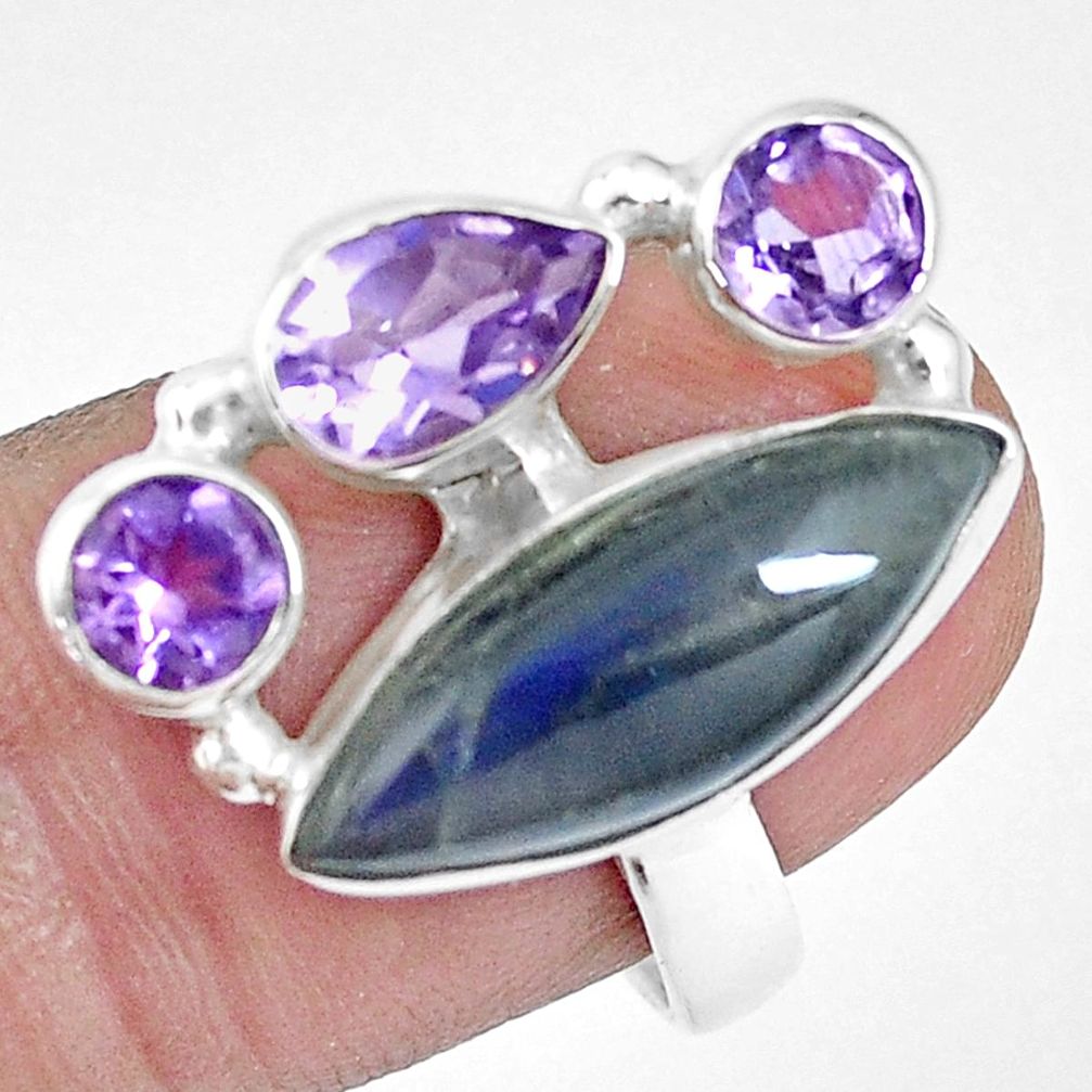 12.83cts natural blue labradorite amethyst 925 silver ring size 7.5 p16922