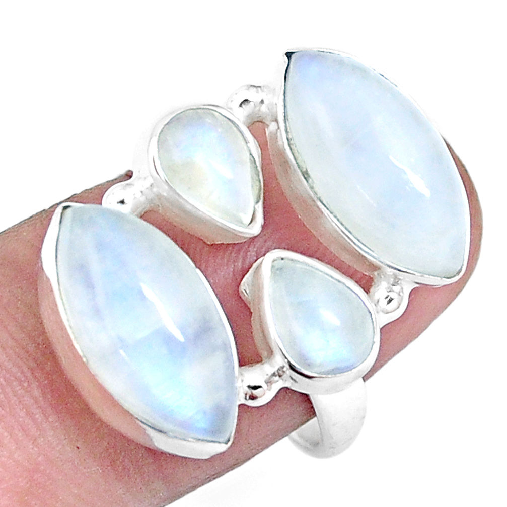 925 silver 13.34cts natural rainbow moonstone marquise ring size 7.5 p16954