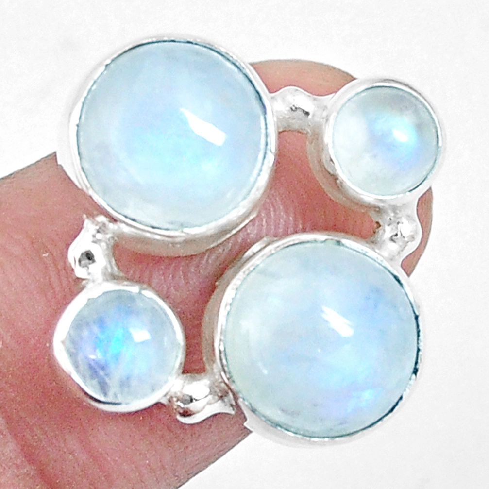 925 silver 10.02cts natural rainbow moonstone round shape ring size 6.5 p16958