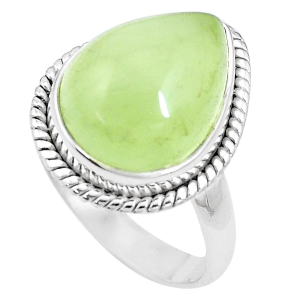 925 silver 10.37cts natural green prehnite pear solitaire ring size 8.5 p16963