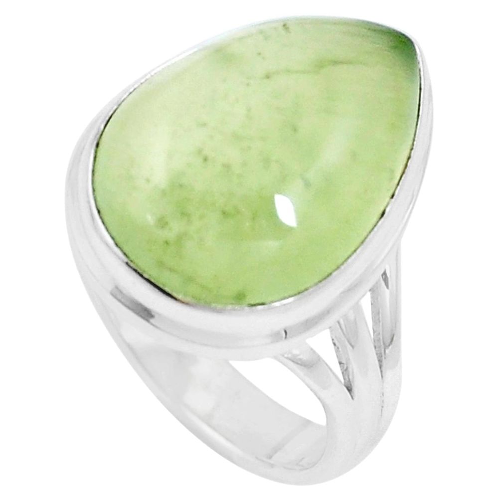14.50cts natural green prehnite 925 silver solitaire ring size 7.5 p16964