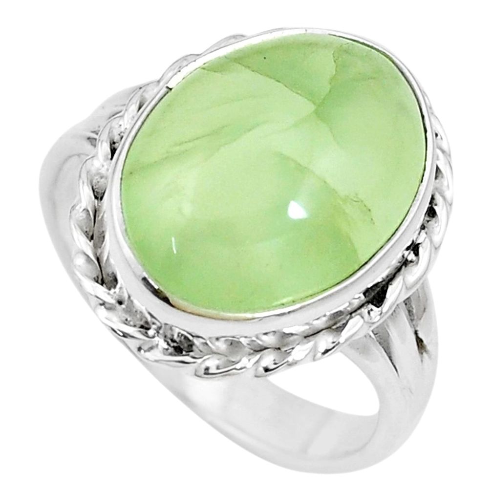 14.50cts natural green prehnite 925 silver solitaire ring size 10.5 p16965