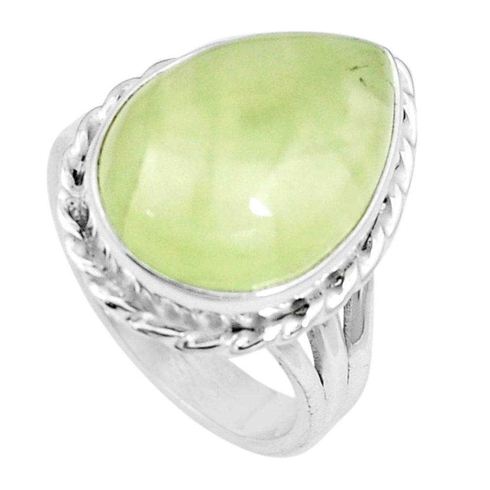 925 silver 13.79cts natural green prehnite pear solitaire ring size 8.5 p16966