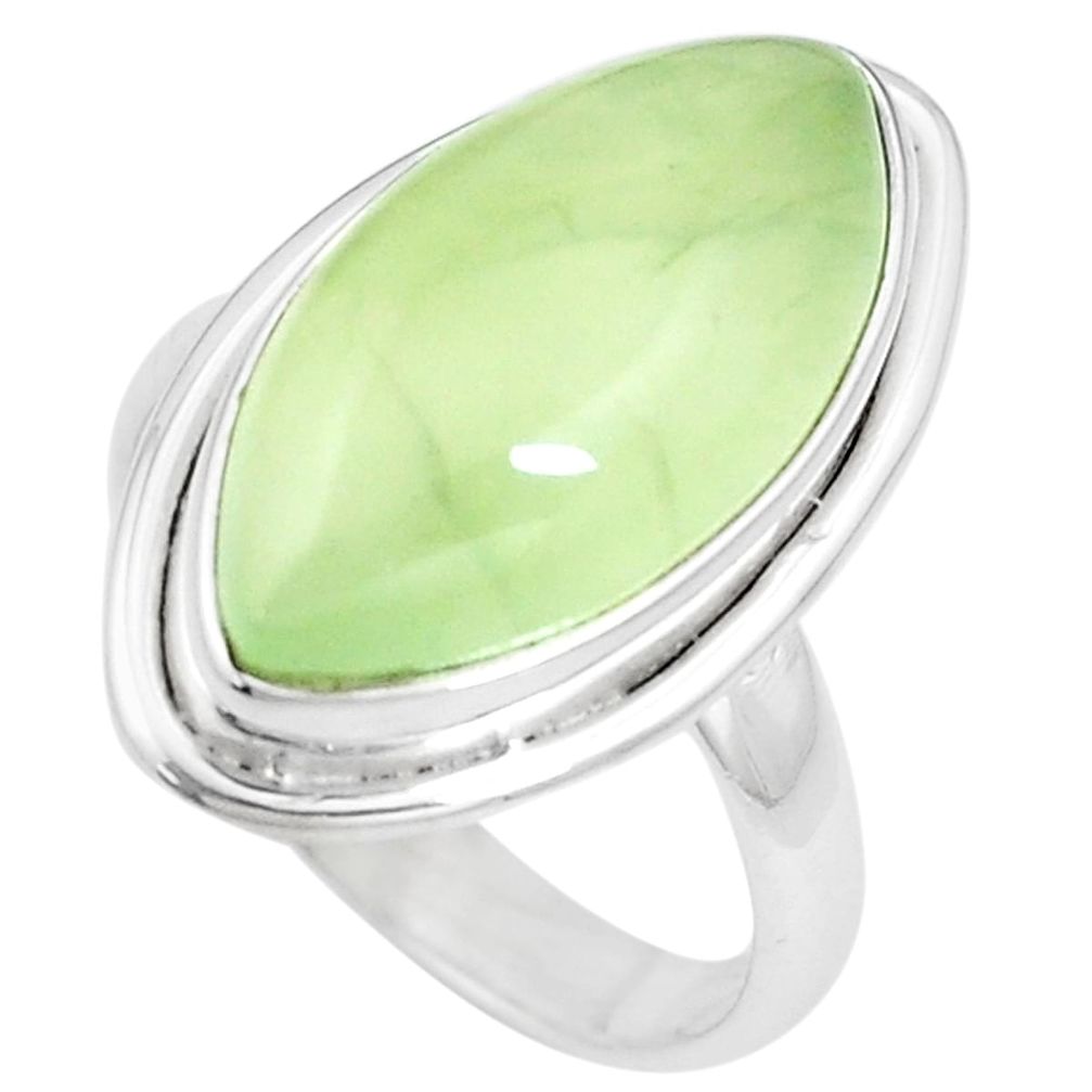 Silver 12.83cts natural green prehnite marquise solitaire ring size 7.5 p16970