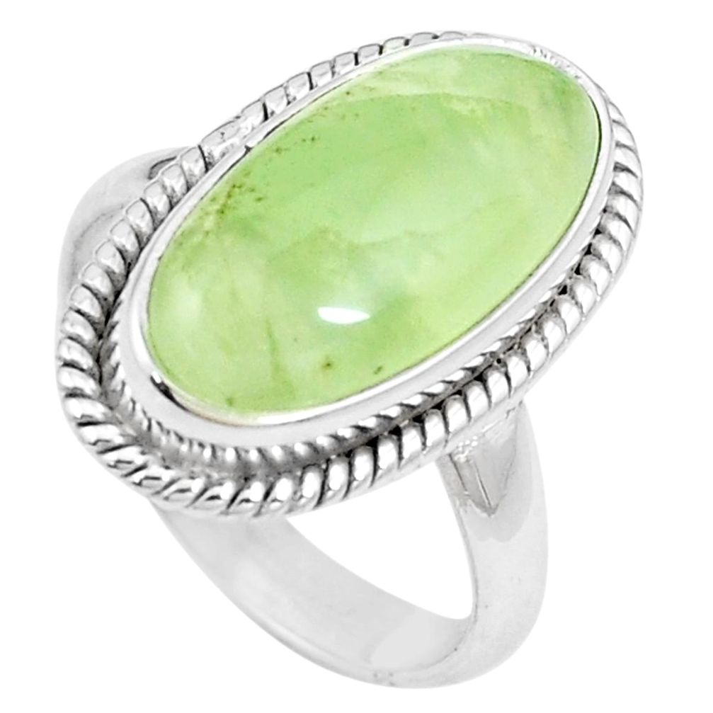 7.04cts natural green prehnite 925 silver solitaire ring jewelry size 7.5 p16974