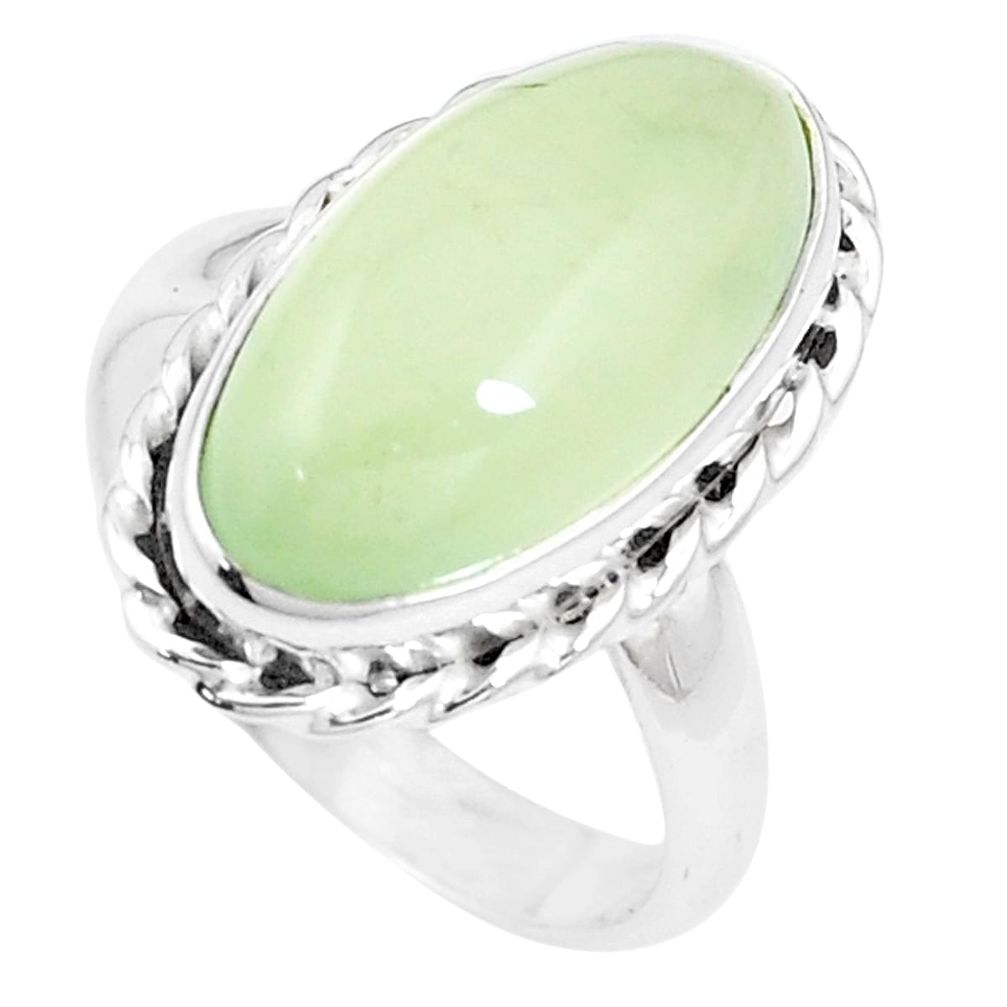 8.83cts natural green prehnite 925 silver solitaire ring jewelry size 7.5 p16977