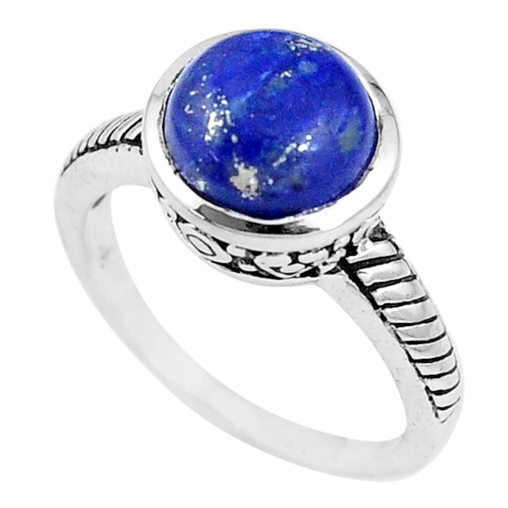 5.15cts natural blue lapis lazuli 925 silver solitaire ring size 7 p17271