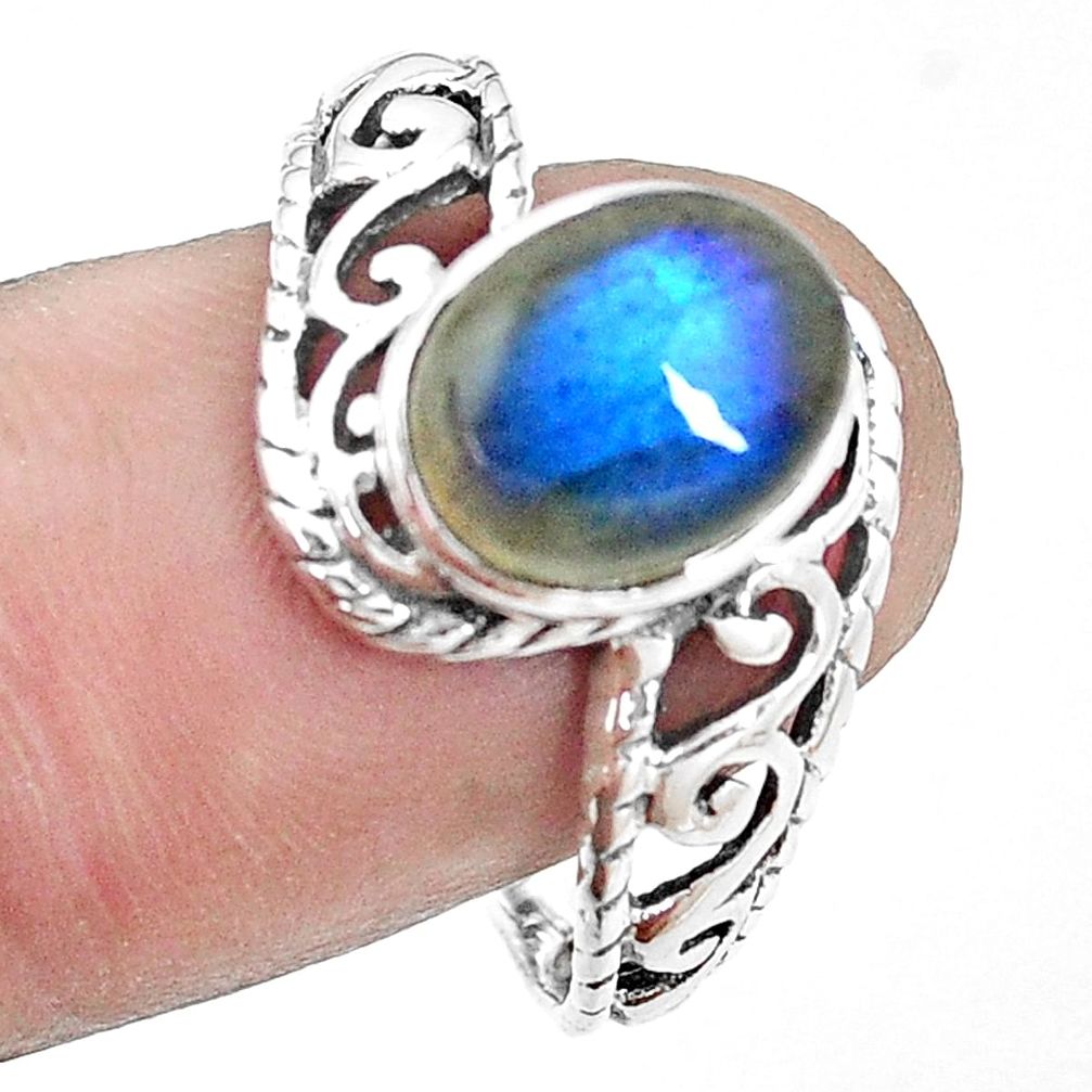 4.46cts natural blue labradorite 925 silver solitaire ring jewelry size 9 p17295