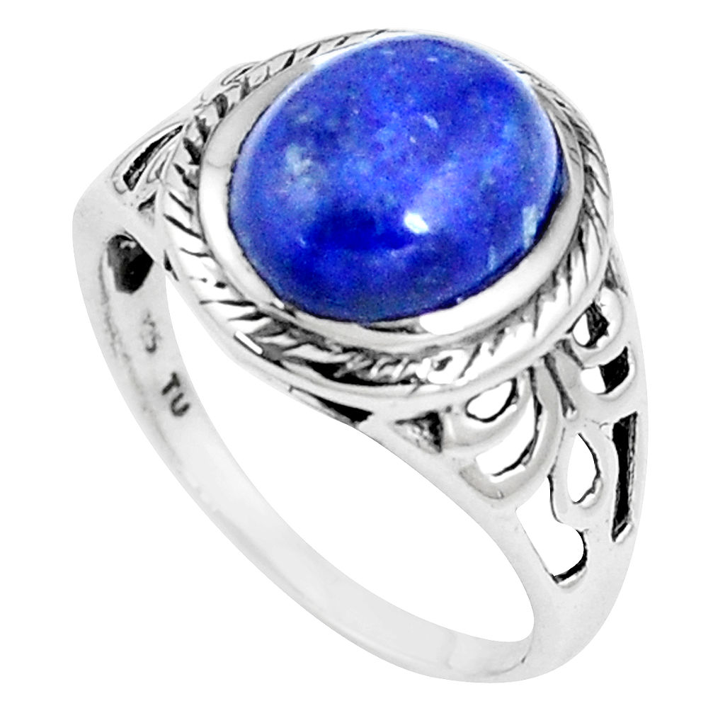4.82cts natural blue lapis lazuli 925 silver solitaire ring size 8 p17303
