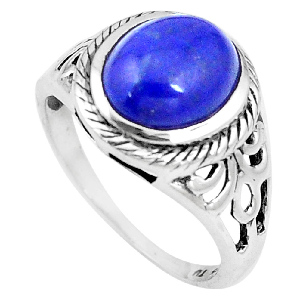 925 silver 4.67cts natural blue lapis lazuli solitaire ring size 8 p17304
