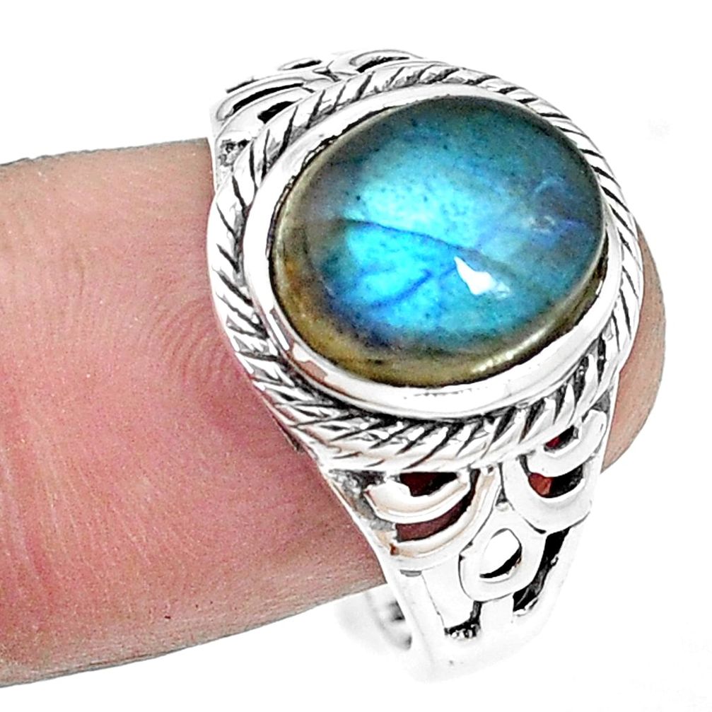 5.11cts natural blue labradorite 925 silver solitaire ring jewelry size 8 p17316