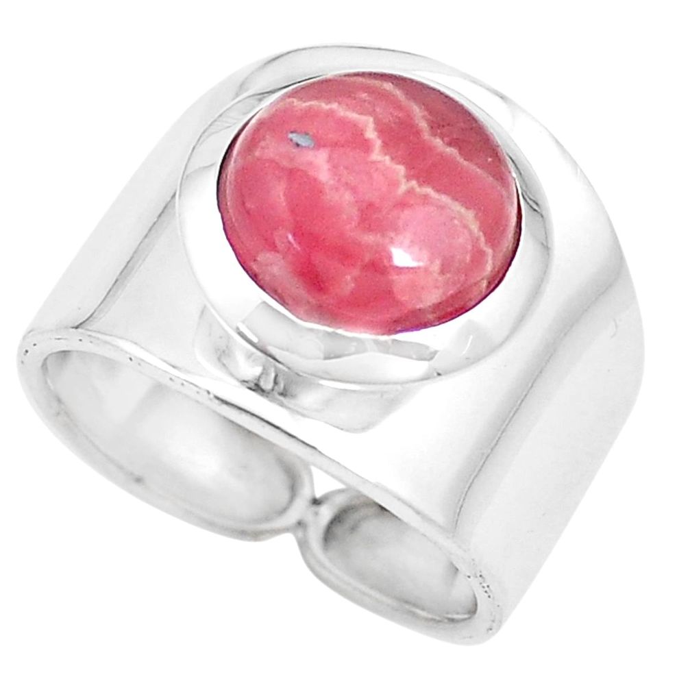 Natural pink rhodochrosite inca rose 925 silver solitaire ring size 8.5 p17326