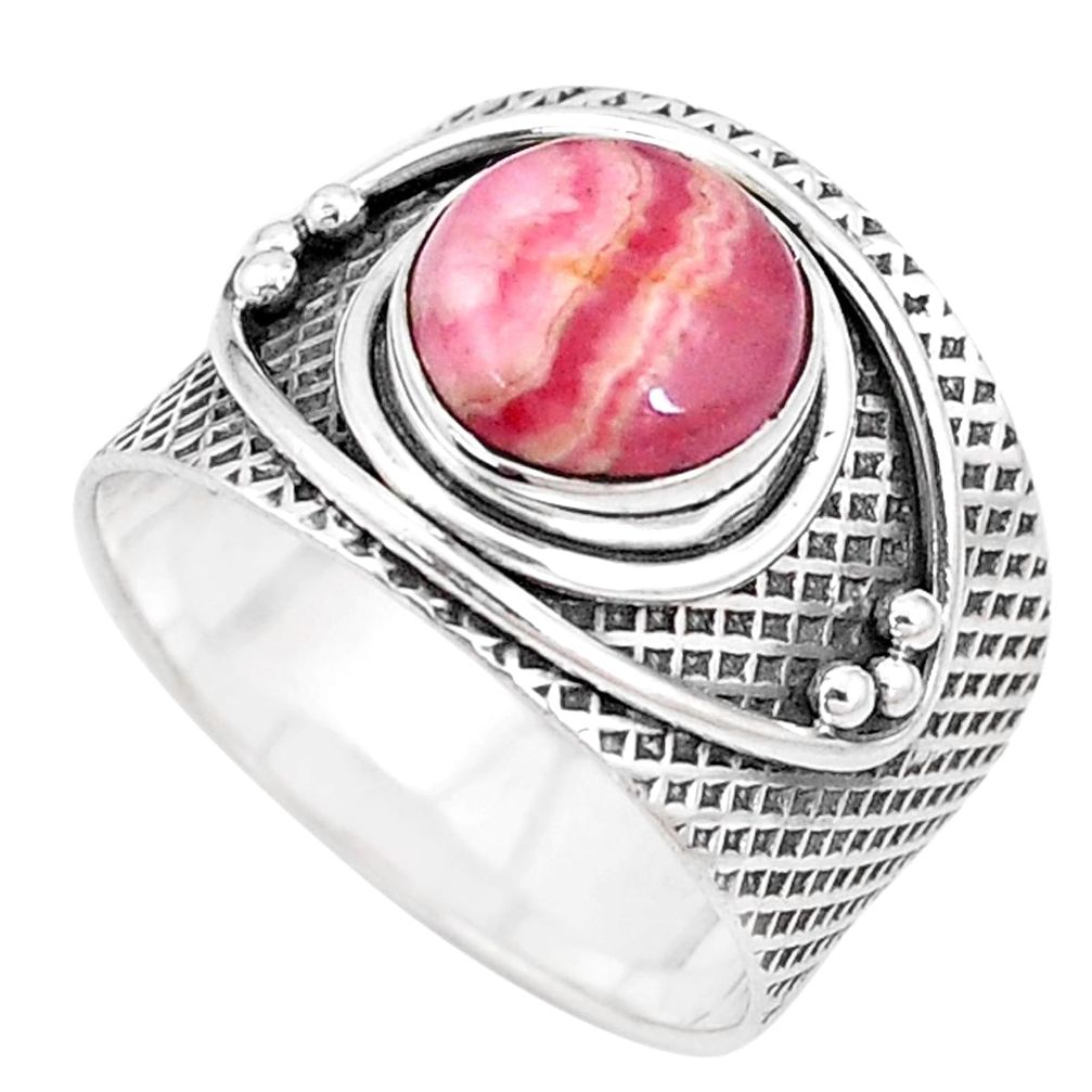 Natural pink rhodochrosite inca rose 925 silver solitaire ring size 9 p17327