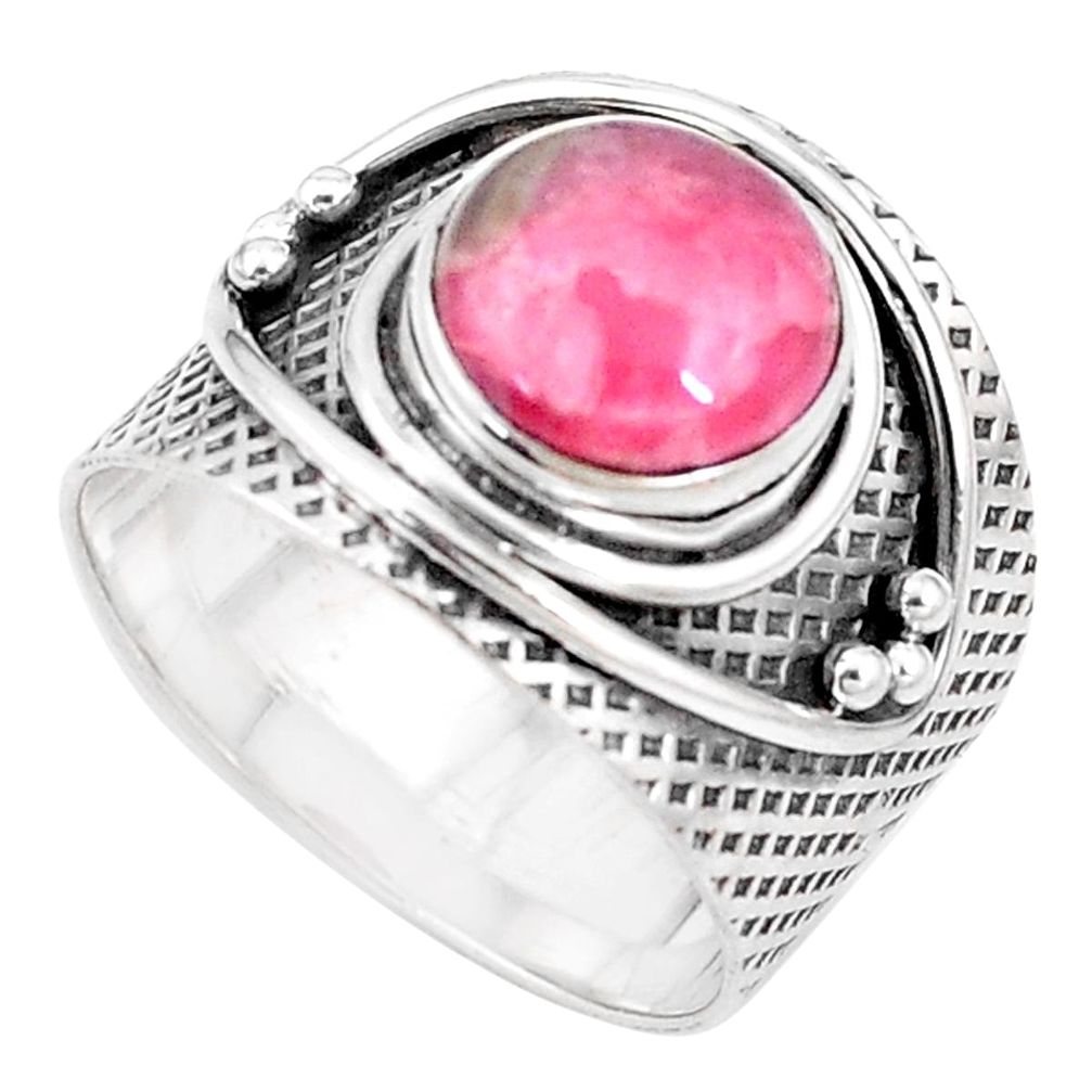 Natural pink rhodochrosite inca rose 925 silver solitaire ring size 7.5 p17330