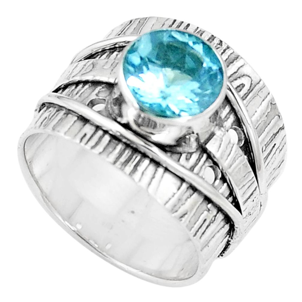 3.39cts natural blue topaz 925 silver solitaire ring jewelry size 6.5 p17342