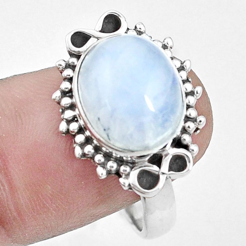 5.30cts natural rainbow moonstone 925 silver solitaire ring size 9 p17356