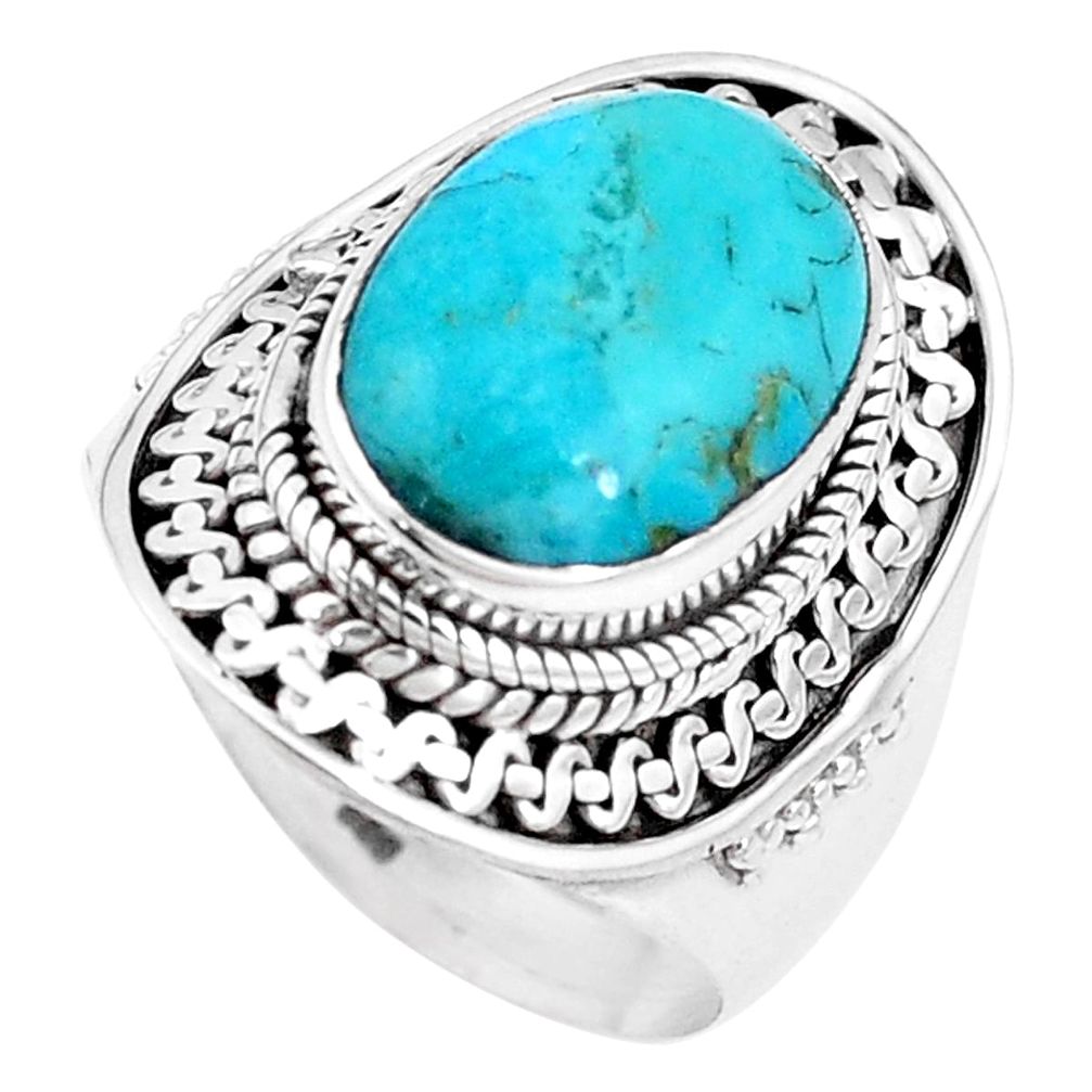6.53cts green arizona mohave turquoise 925 silver solitaire ring size 8.5 p17376