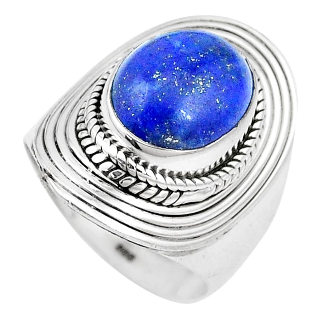 4.91cts natural blue lapis lazuli 925 silver solitaire ring size 7 p17388