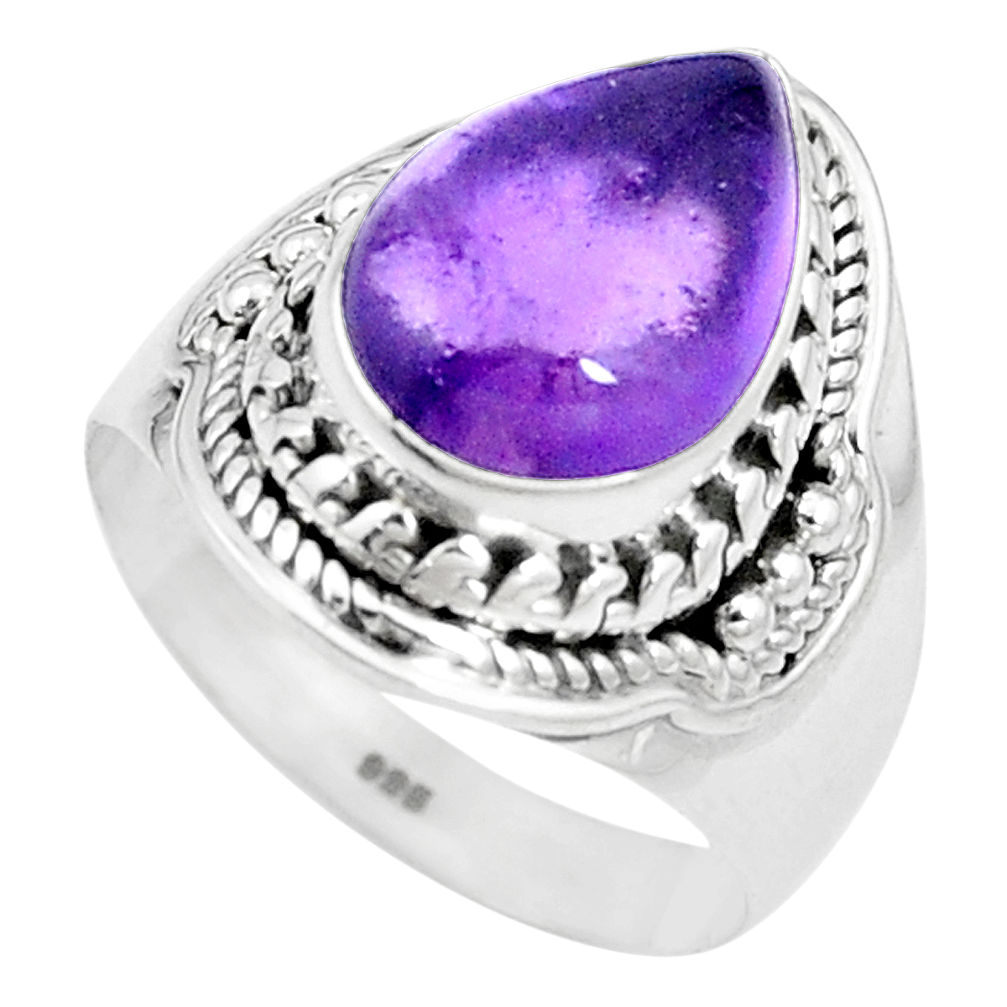 5.12cts natural purple amethyst 925 silver solitaire ring jewelry size 7 p17391